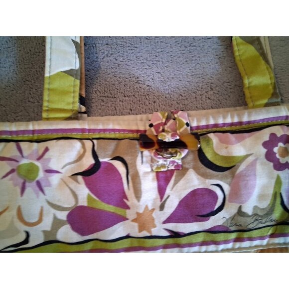 Vera Bradley Toggle Tote Shopper Handbag purse Green Purple floral print 13 X 14 - Picture 4 of 6
